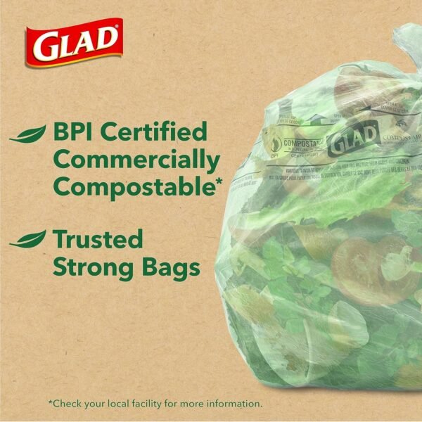 Glad Trash Bags, Kitchen Compost Bags 2.6 Gallon Garbage Bags, 100% Compostable Bag, Febreze Lemon, 44 Count (Package May Vary), Light Yellow - Image 5