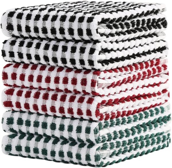 SALAS Dish Towels Cloths Rags Sets for Kitchen Drying Dishes, Cotton Lattice Terry Kitchen Towels, Highly Absorbent Kitchen Rags with Hanging Loop, 16‘’ x 25‘’, 6 Packs