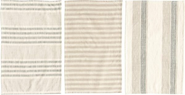 Creative Co-Op Tan & Grey Striped Cotton Tea Towels (Set of 3 Pieces) - Image 5