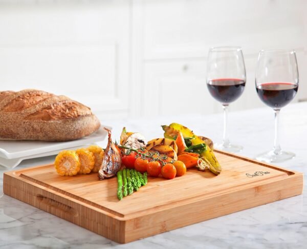 EXTRA LARGE Organic Bamboo Cutting Board & Thick Butcher Block w/Juice Groove - 17x13x1.5" Wood Cutting Board, Premium Quality and Professional Design - Bamboo Chopping Block (Bamboo) - Image 4