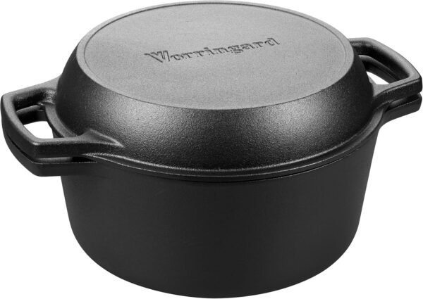 Pre-seasoned Cast Iron Double Dutch Oven Pot with Skillet Lid, Dual-handle, for Bread Baking, Outdoor, Campfire Cooking, 5 Quart - Image 6