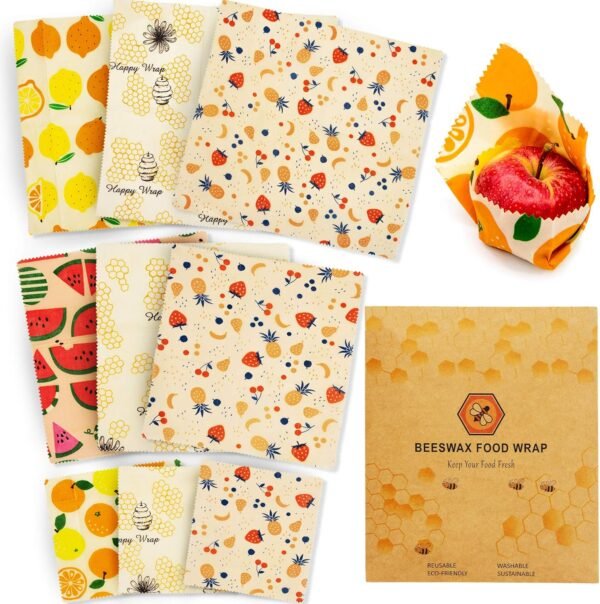 Reusable Beeswax Food Wraps Set – 9 Pcs Assorted Sustainable Beeswax Wrap, Washable Wax Wrapping, Bread Sandwich Storage Wax Covers (3 Each for Small, Medium, and Large) - Image 9