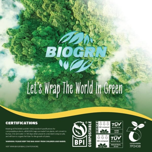 55 Gallon Compostable Trash Bags Flat-Top, Heavy Duty Extra Thick 1.57 Mil, 208.2 Liter, 12 Bags, Large Lawn and Yard Waste Bag, ASTM D6400, US BPI and OK Compost Home Certified - Image 5