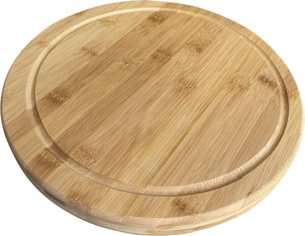 Nature’s Kitchen Thick Round Bamboo Cutting Board Block Serving Tray w Juice Groove for Cutting Chopping Cheese & Charcuterie Board Platter (12 inches) - Image 6
