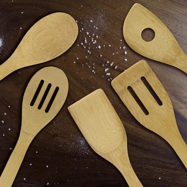 Totally Bamboo 5-Piece Cooking Utensil Set, Solid Bamboo cooking tools, each 12" Long - Image 2