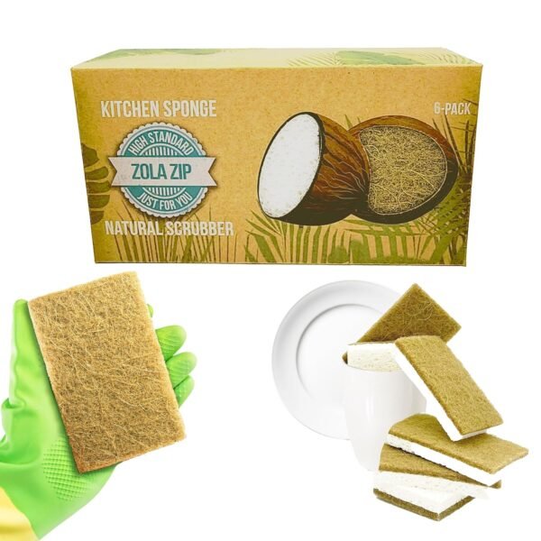 Natural Kitchen Sponges Compostable Cellulose and Coconut Scrubber Sponge Pack 6 Eco Walnut 100% Coconut Sponge Eco Friendly Biodegradable Non Scratch