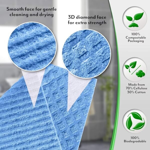 Swedish Dishcloths for Kitchen - 15 Pack - Eco Friendly Biodegradable & Sustainable Sponge Kitchen Cloth - Absorbent & Odour Free Dish Cloths for Kitchen - Paper Towel Alternative - Image 4