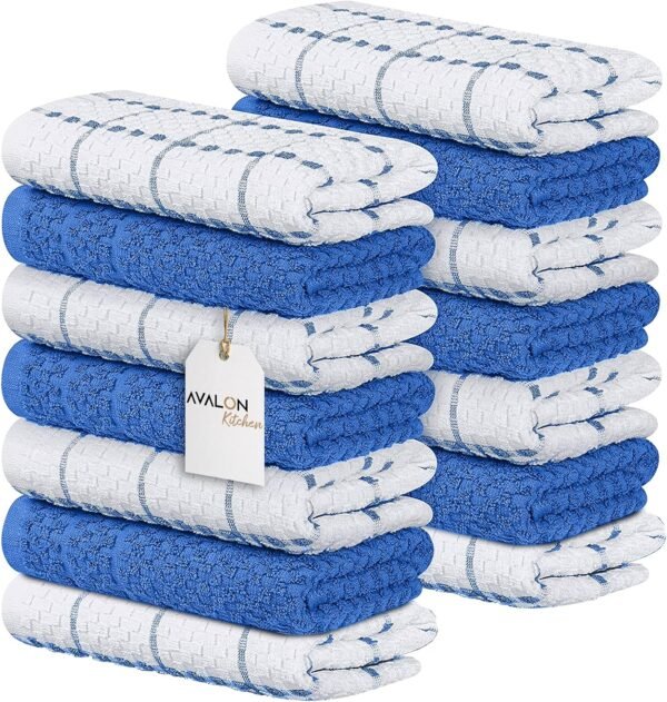 Towels Set (Value Pack of 12) Size 15x25 Inch, 100% Cotton Soft & Absorbent Dish Towels, Tea Towels, Multipurpose Terry Kitchen Towels for Household Cleaning (Blue)