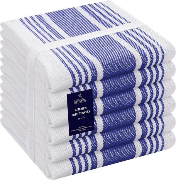 Blue Kitchen Towels Set - Pack of 6 Cotton Dish Towels for Drying Dishes 16x26 inch - Kitchen Hand Towels, Absorbent Tea Towels, Dish Towels for Kitchen, Quick Drying Kitchen Towel Set