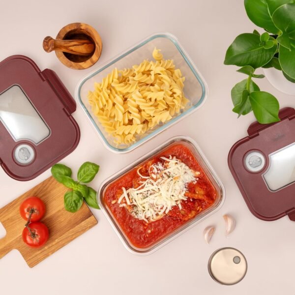 SealVax® SEASON•SEAL Patented Vacuum-Sealed Glass Food Storage & Cycle Marinating Set with Auto-Stop Vacuum sealer, includes 75 fl oz and two 46 fl oz containers (Reddish-Brown) - Image 5