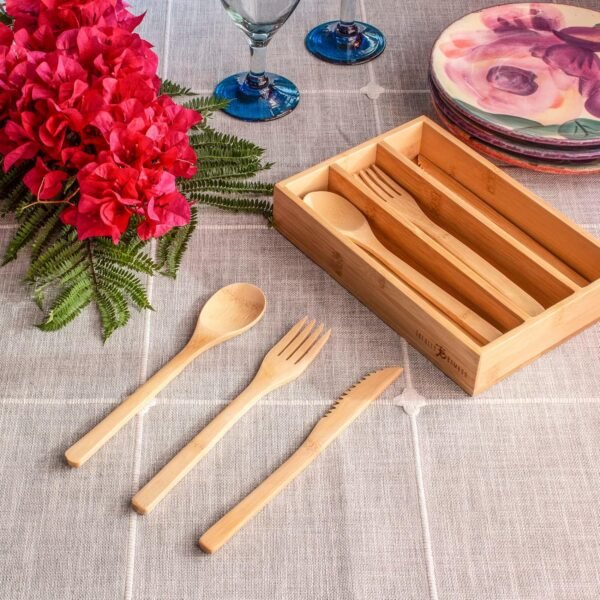 Totally Bamboo 12-Piece Reusable Bamboo Flatware Set with Portable Storage Case, Dishwasher Safe - Image 3