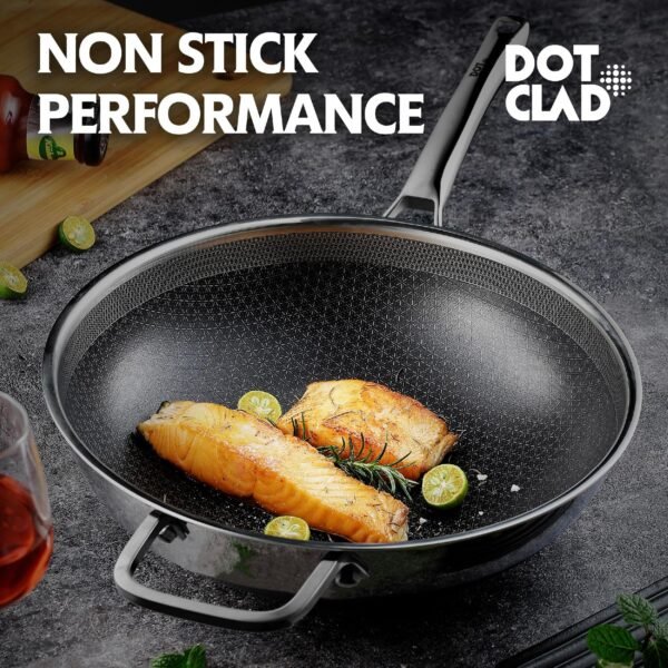 Wok pan,Hybrid 12 inch Wok with Lid, PFOA Free Cookware,non stick Stainless Steel Woks & Stir-fry pans Nonstick, Dishwasher and Oven Safe, Works on Induction - Image 2