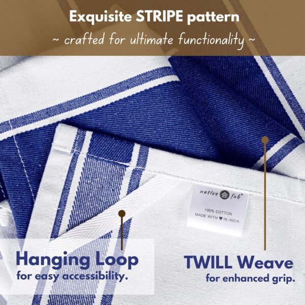 Native Fab Blue Kitchen Towels 18x28 Inch, Set of 4, Wide Stripe, Super Absorbent, Quick Dry, Soft, 100% Cotton Dish Towels for Wiping Hands, Drying Dishes, Cleaning Dishcloths Set - Ink Blue - Image 6