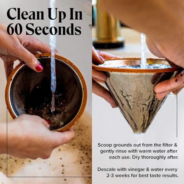 Willow & Everett Pour Over Coffee Dripper - Reusable Filter & Strainer for Medium Coarse Ground Coffee - Paperless Coffee Maker for Carafe - Image 5
