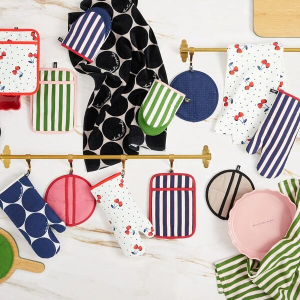 Kate Spade New York Botanical Stripe Kitchen Towels 4-Pack Set, Absorbent 100% Cotton, Black/Beige, 17"x28" - Image 5