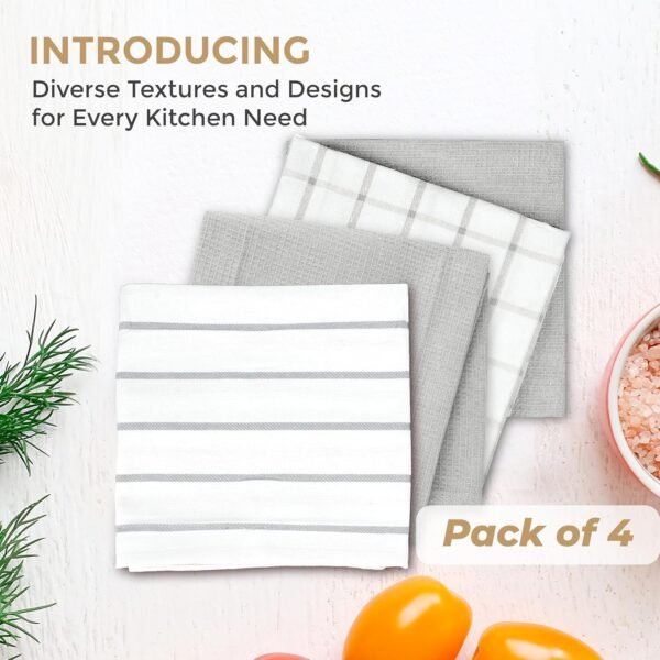 THREAD SPREAD Kitchen Towels Set - Pack of 4 Multiweave Pattern Cotton Dish Towels - 18”x 28” - Kitchen Hand Towels - Absorbent - Dish Towels for Kitchen - Quick Drying Kitchen Towels - Grey - Image 2