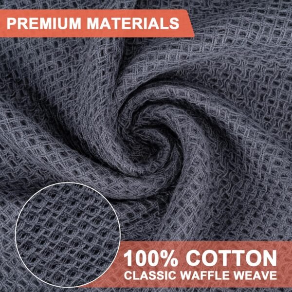 BOOMIBOO Kitchen Towels，Dish Towels 100% Cotton Waffle Weave Ultra Soft Absorbent Quick Drying Dish Rags，Dish Cloths， Dishcloths Sets，Tea Dowels for Kitchen，Bar Towels，12x12 Inches, 6-Pack, Grey - Image 3