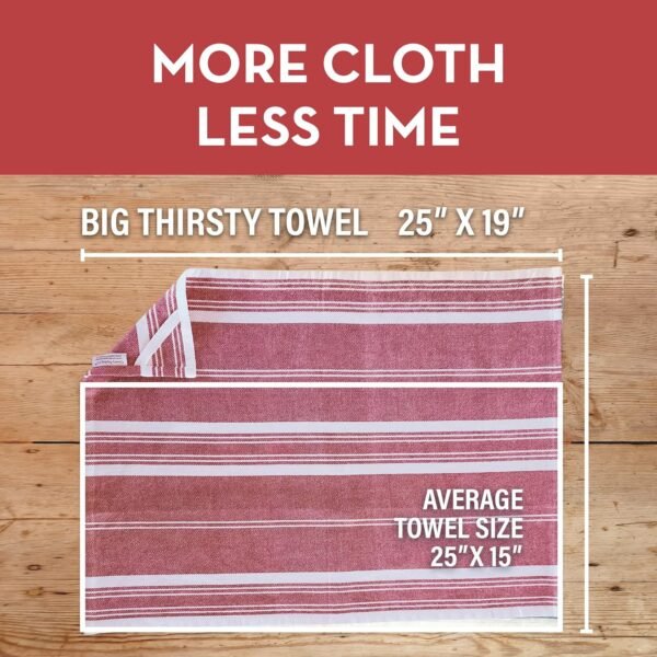 Country Trading Co. Big Thirsty Dish Towels - Organic Cotton Super Absorbent Kitchen Towels, Set of 4 – Soft Weave Machine Washable Tea Towels - 25” x 19” (Red) - Image 3