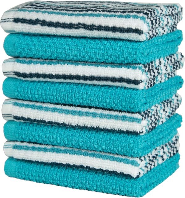 Bumble Premium Dish Cloths Towel 12"x12" | 100% Natural Ring Spun Cotton Tea Towel Set | 430 GSM | Highly Absorbent & Soft Dish Towels | 8 Pack - 4 Popcorn Striped & 4 Solid Kitchen Towels - Aqua - Image 5