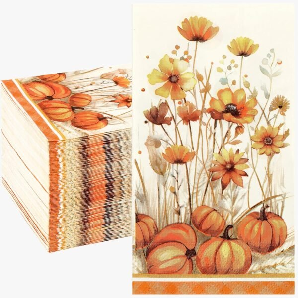 Homlouue 100 Pcs Fall Napkins, Thanksgiving Napkins, Pumpkin Napkins for Fall Thanksgiving Autumn Party, Thanksgiving Disposable Paper Hand Towels for Bathroom Kitchen Home Decorations Party Supplies