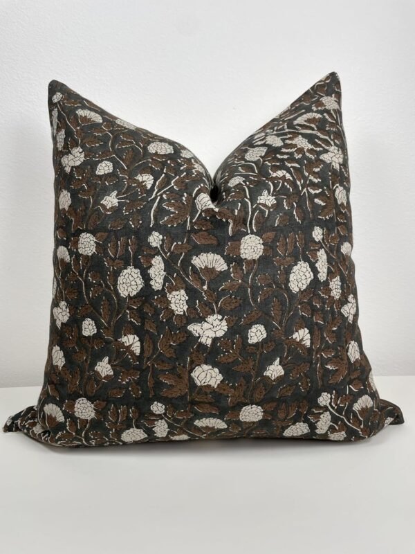 Canyon Theory Hand Block Print Pure Linen 20x20 Inch Throw Pillow Cover: Handmade Vintage Cushion Cover (Emmet)