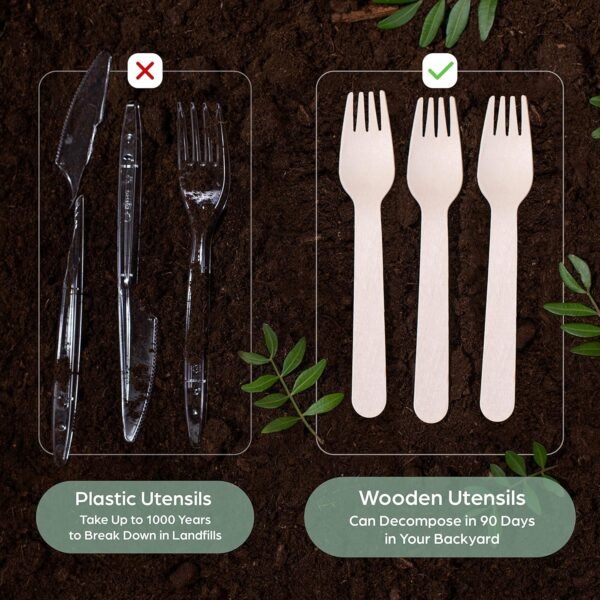 Wooden Disposable Forks - 300 Piece Wood Compostable Forks - Eco-Friendly Biodegradable Utensils for Party - Free From Plastic Cutlery Set - Disposable Cutlery Fork for Eating - Compostable Utensils - Image 7