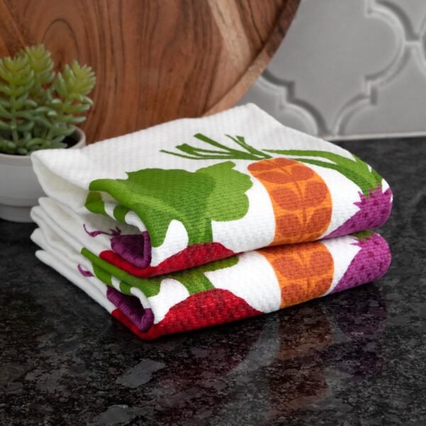 T-fal Textiles Double Sided Print Woven Cotton Kitchen Dish Towel Set, 2-pack, 16" x 26", Veggie Print - Image 6