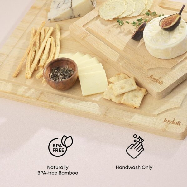 JoyJolt Bamboo Cutting Board Set, Wooden Cutting Boards for Kitchen. Large and Small Wooden Cutting Board Set; Serving Cheese Board, Bread Board or Chopping Board Set. Non Slip Wood Cutting Board Set - Image 6