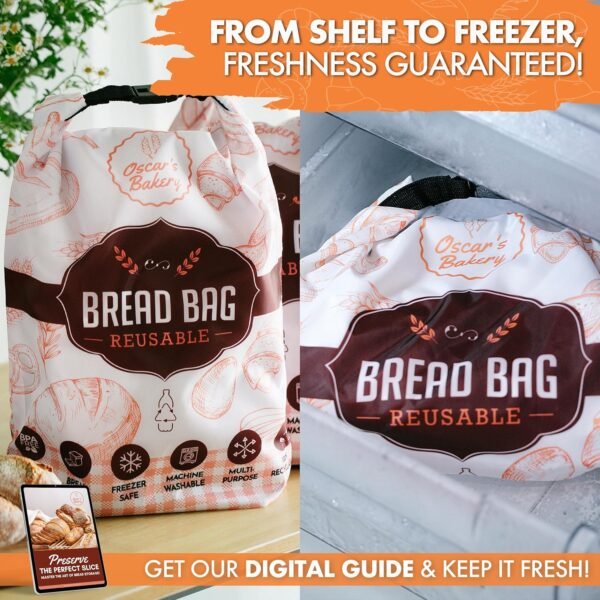 Reusable Bread Bags for Homemade Bread- Sourdough Bread Bags- Freezer Safe, BPA-Free Homemade Bread Storage Bags- Bread Storage Containers with Beeswax Wrap. Retro Orange- 2 Pack- Oscar's Bakery - Image 2
