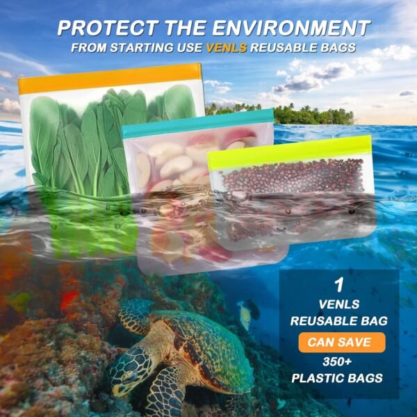 Reusable Food Storage Bags - 10pack BPA FREE Ziplock/Freezer Bags(2 Reusable Gallon Bags & 4 Sandwich Bags & 4 Snack Bags) EXTRA THICK Leakproof Silicone Lunch Bag for Food Meat Fruit Veggies - Image 5