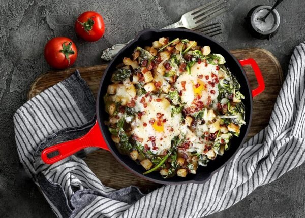 Enameled Cast Iron 3 Piece Bundle Gift Set, 3.8qt. Braiser Pan, 12 inch Skillet & 3qt. Balti Dish, Cookware Set - Image 4