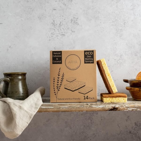 | Eco Dishwashing Kitchen Sponge Set 14 Pack | Coconut Fibres & Natural Cellulose | Eco-Friendly & Sustainable - Image 4