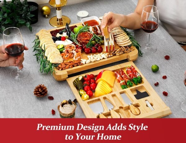 Easoger Cheese Board, Large Charcuterie Board Set, Bamboo Serving Platter, 4 Serving Knives and Utensils - House Warming Gifts, Wedding Gifts for Couples, Birthday Gift for Women or Men - Image 2