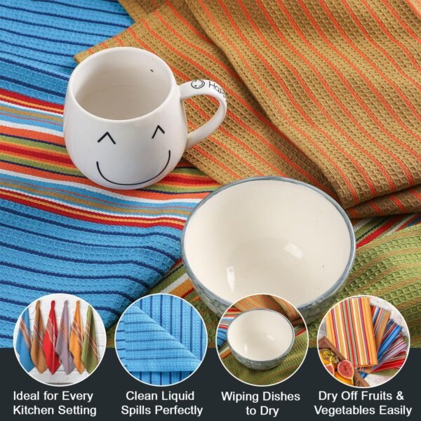 Cotton Tea Towels for Kitchen (Pack of 6) - 100% Cotton Tea Towel Set - Reusable & Washable Dish Cloths for Washing Dishes - Multipurpose Kitchen Towel Set - Image 4