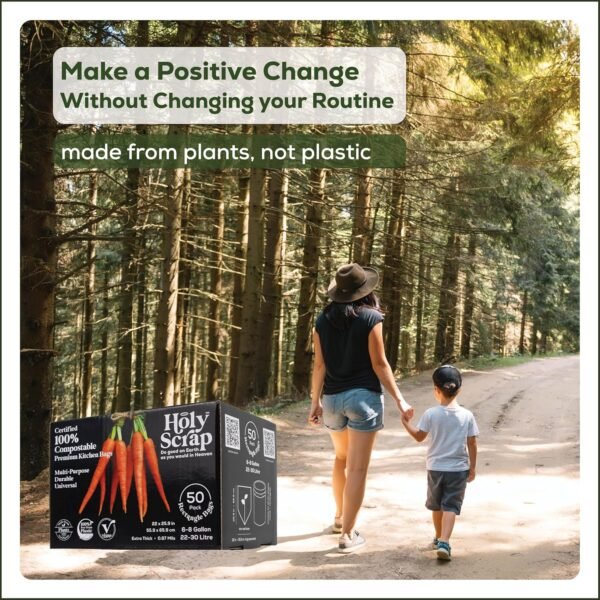 Medium Compostable Trash Bags - 6-8 Gallon, 50 Pack | Odorless, Plastic-Free & Decomposing Kitchen, Bathroom & Countertop Garbage Bags & Liners | Thick Bin Bags for Green & Food Waste - Image 6