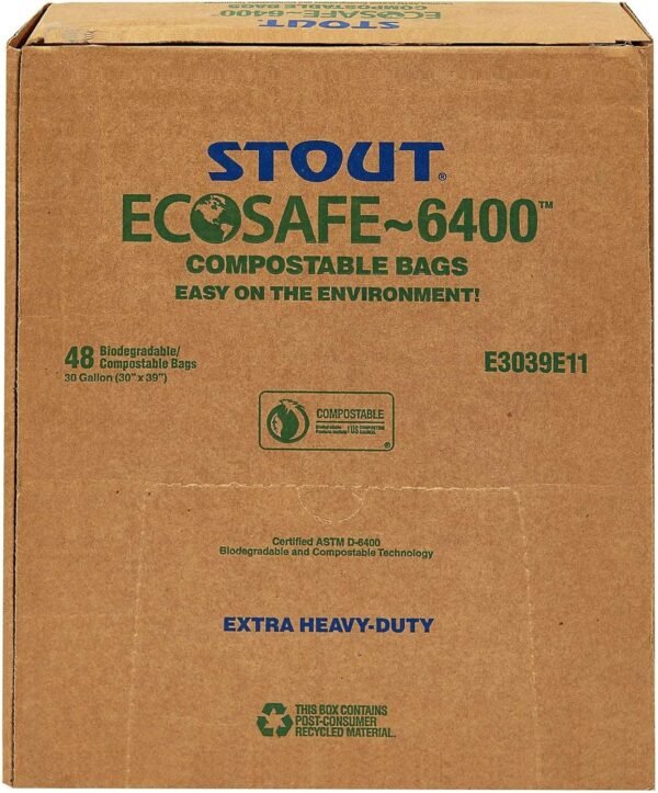 STOUT by Envision E2430E85 EcoSafe-6400 Compostable Bags, 24" x 30", 13 gal capacity, 0.85 mil thickness, Green (Pack of 45) - Image 12