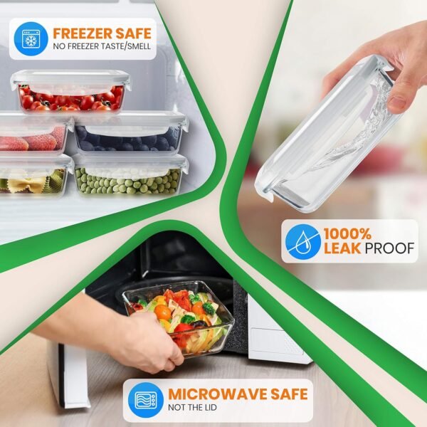 NutriChef 10-Piece Superior Glass Food Storage Containers Set (5 Containers + 5 Locking Lids),Stackable Meal-prep Design, BPA-free Airtight Clear Locking lids with Vent Lids & Air Hole, NCCLX5 - Image 3