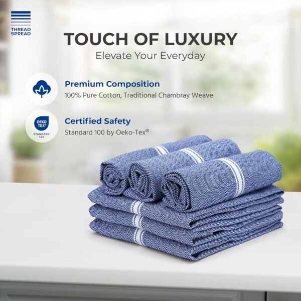 THREAD SPREAD Kitchen Towels Set - 100% Cotton Dish Towels for Kitchen - Pack of 12 Super Absorbent Kitchen Hand Towel - Blue Tea Towels - Quick Dry & Soft Durable Dish Cloths - 15”x25”, Blue Chambray - Image 2