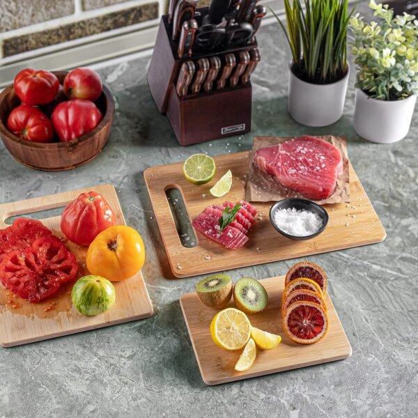 Bamboo Cutting Board Set - Wood Cutting Boards for Kitchen, Chopping Board with Juice Groove for Meat, Cheese and Vegetables - Large Butcher Block, Cheese Board & Charcuterie Board (Set Of 4) - Image 3