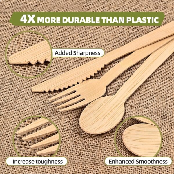 Bamboo Cutlery Set – 275-Piece Eco-Friendly, Biodegradable Utensils for Parties, Compostable and Plastic-Free Forks, Spoons, and Knives - Image 4