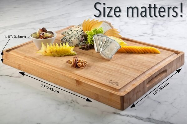 EXTRA LARGE Organic Bamboo Cutting Board & Thick Butcher Block w/Juice Groove - 17x13x1.5" Wood Cutting Board, Premium Quality and Professional Design - Bamboo Chopping Block (Bamboo) - Image 5