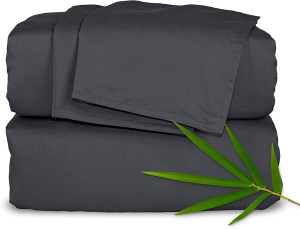 Queen Sheets by Pure Bamboo, Genuine 100% Organic Viscose Derived from Bamboo Bed Sheet Set, Luxuriously Soft & Cooling, Double Stitching, Lifetime Quality Promise (Queen, Charcoal)