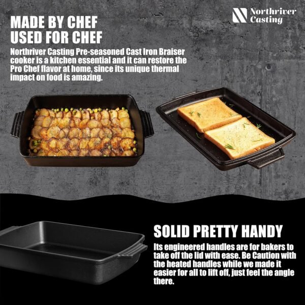 2-In-1 Pre Seasoned Cast Iron Dutch Oven With Skillet Lid,Casserole Dish,Rectangular Baking Pan,Griddle Pot Set, 6QT, 9"x13" - Image 4