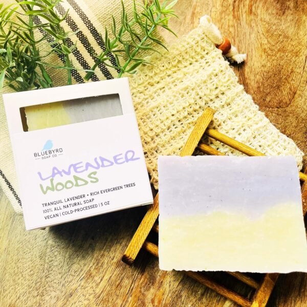 Bluebyrd Soap Co. Lavender Woods Bar Soap | 100% Essential Oil Fragranced Bar -Natural Cleansing Body Wash Bars | Handmade Organic Lavender Soap Bar With Best Skin Ingredients (Evergreen) - Image 2