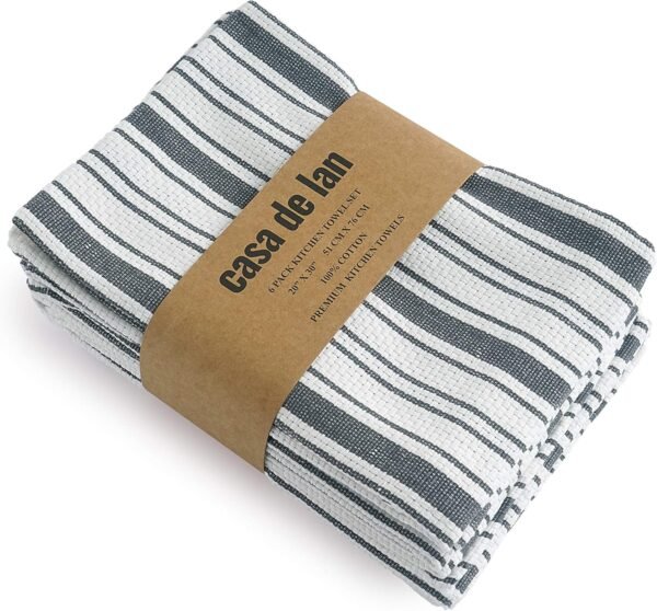 Kitchen Towels Set – Pack of 6 (20’’ x 30’’) Extra Large Premium Cotton Dish Towels for Kitchen – Basket Weave Towels – Highly Absorbent – 100% Cotton – with Hanging Loop – Dark Grey - Image 7