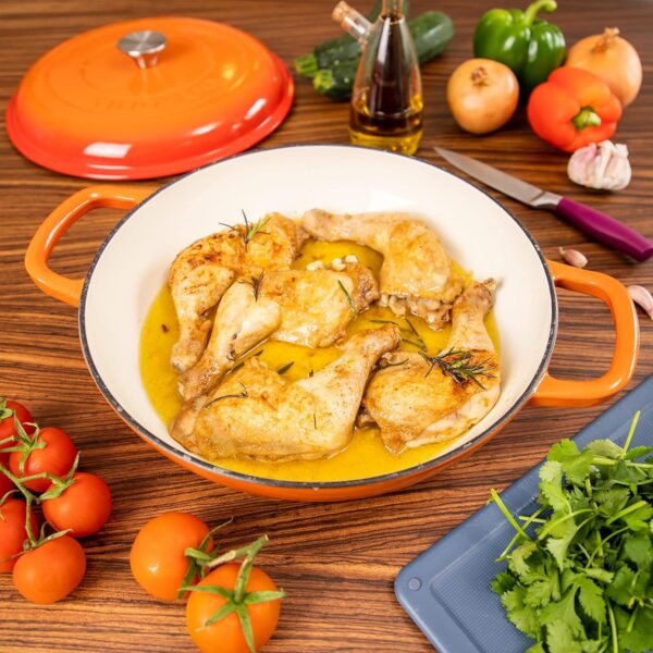 Cast Iron Dutch Oven with Lid – Non Stick Shallow Dutch Oven Pot, Oven Safe up to 500° F – Sturdy Cooking Pot – Enamelled Stockpot Cookware – Orange, 3.7-Quart, 30cm – by Nuovva - Image 6