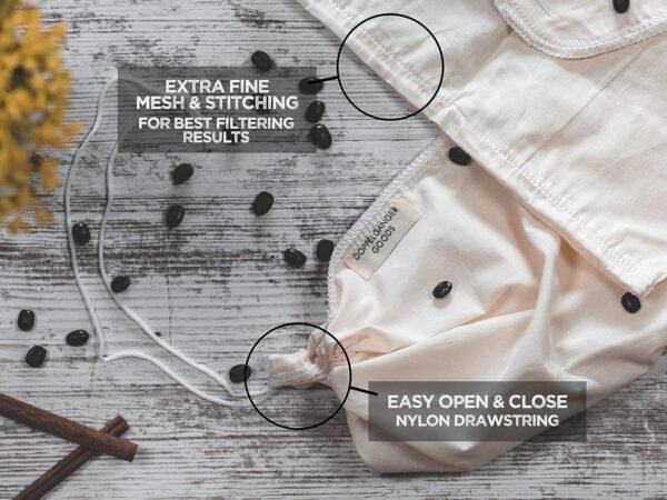 (2-Pack) Organic Cotton Cold Brew Coffee Bag - Designed in California - Reusable Coffee Filter with EasyOpen Drawstring Cold Brew Maker for Pitchers, Mason Jars, & Toddy Systems (Large 12" x 12") - Image 2