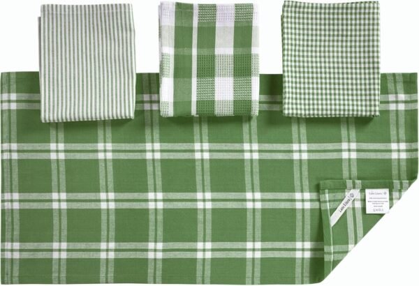 LANE LINEN 100% Cotton Kitchen Dish Cloths, Ultra Soft Absorbent Quick Drying Dish Towels, Multiweave Wash Cloths Dish Towel Sets, 13x28 Inches, 4 Pack - Olive - Image 4