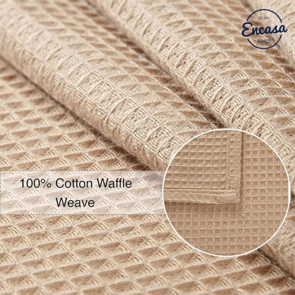 Encasa Homes Anti-Odour Waffle Kitchen Dish Towels, 18 x 28 inch (4 Pc Set) Highly Absorbent, Tea Towels for Cleaning & Quick Drying, Eco-Friendly Cotton - Beige - Image 3