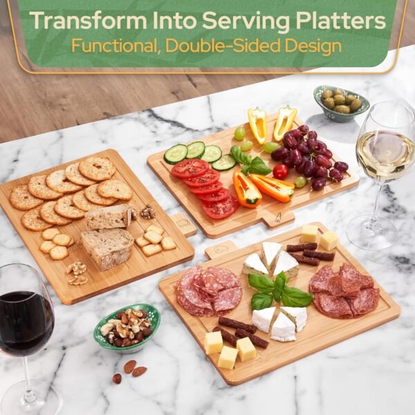 Bamboo Cutting Board Set of 4 - Wood Cutting Board Set with Holder - Bamboo Cutting Boards for Kitchen with Labeled Food Icon - Chopping Board Set With Stand - Includes Bread Board and Juice Groove - Image 4